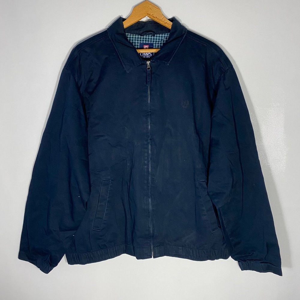 Chaps Mens Jacket Cargo Lightweight Stitch Patch Embroided Full Zip Navy Sz XL